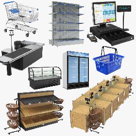 3D Empty Grocery Display Collection